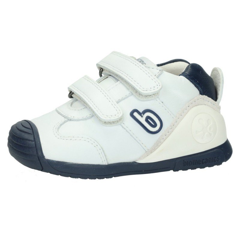 Baskets Biomecanics 221001 - Premier Pas En Cuir Blanc/rose - Confort Naturel, Semelle Plate, Doublure Respirante