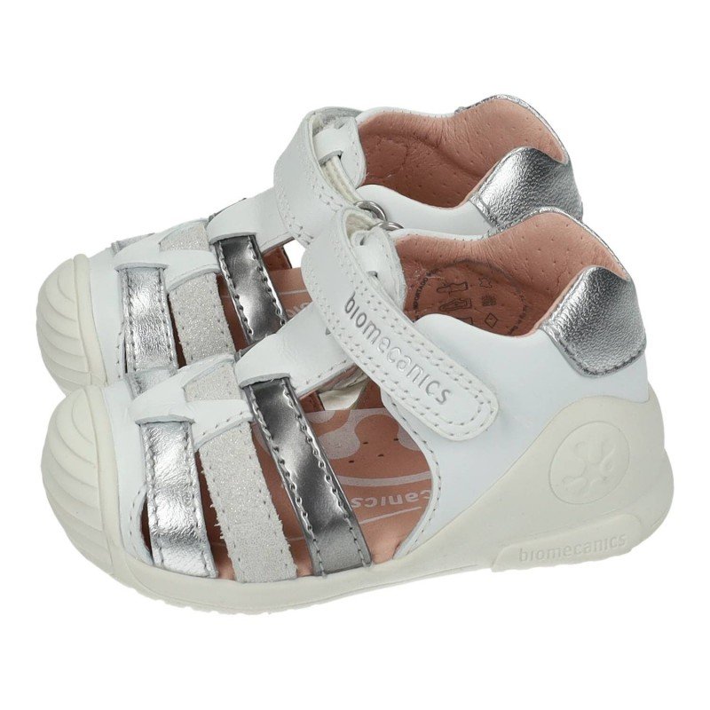 Sandalias Piel Biomecanics Blanco-Plata para Niña modelo 252104-B313