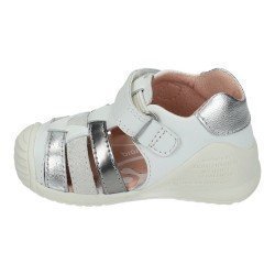 Sandalias Piel Biomecanics Blanco-Plata para Niña modelo 252104-B313